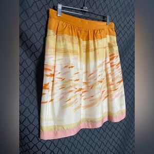 100% Silk & Cotton Goldfish Yellow Skirt Anthropologie We Love Vera 100% Size 6